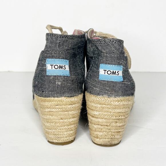 TOMS Desert Chambray Wedge Chukka Bootie Lace-Up Espadrille Gray Size Womens 6 - Picture 6 of 13
